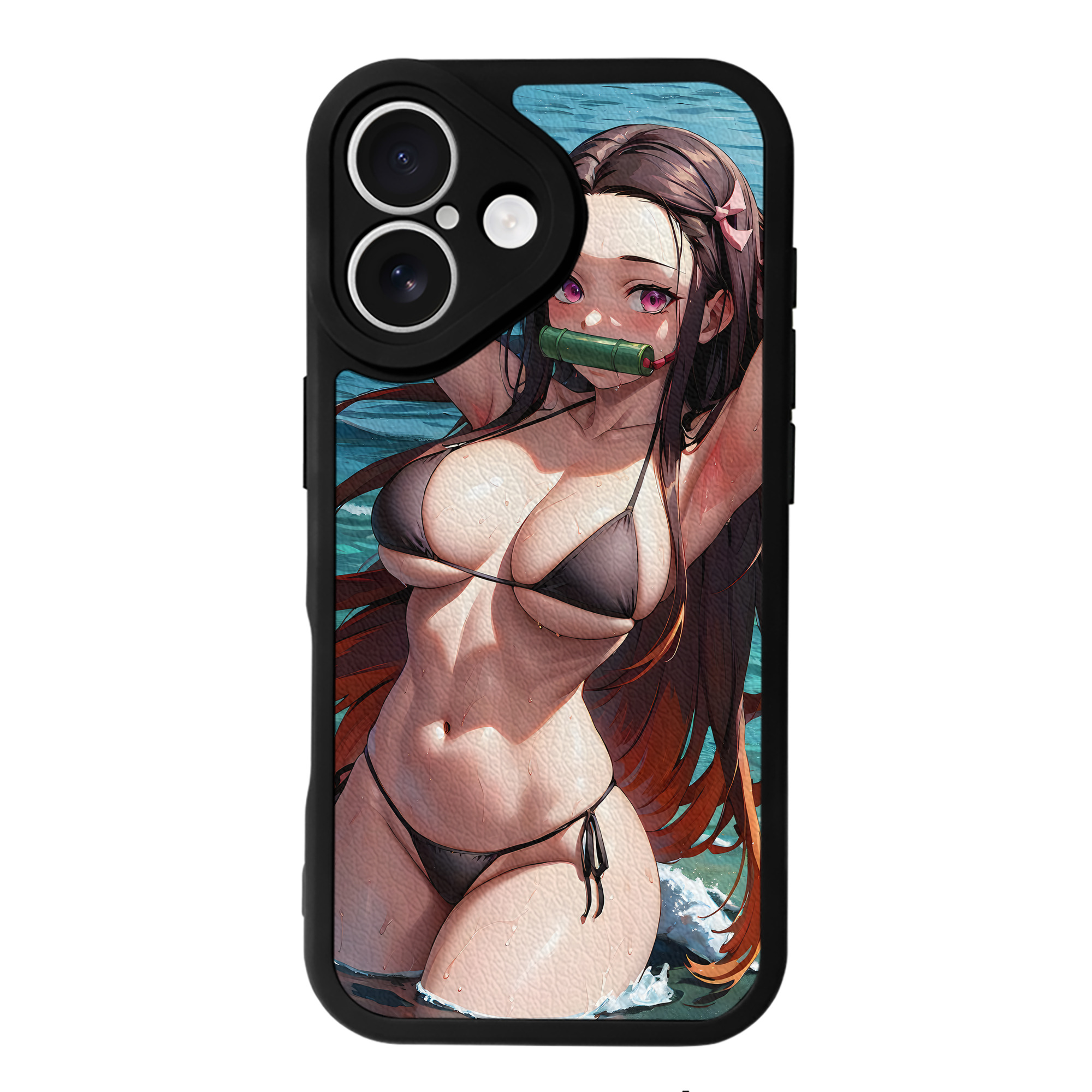 （画像用） 鬼滅の刃（きめつのやいば）竈門 禰󠄀豆子／かまど ねずこ Kamado Nezuko 【iPhone 16シリーズ対応】シリコンスマホケース（レザー調） 材質：シリコン